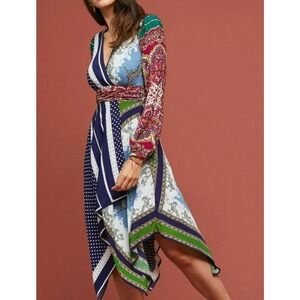 Anthropologie Moulinette Soeurs Scarf Print Wrap Midi Dress Bohemian Style US 6
